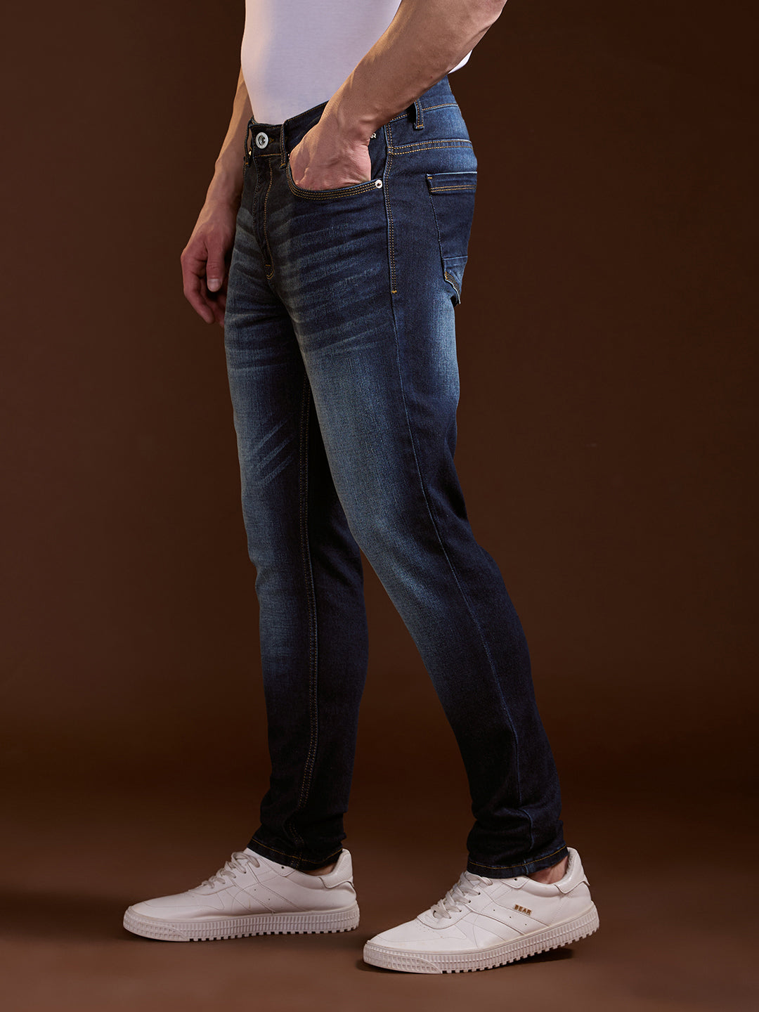 Dark Blue with Mid Fade Slim Fit Mid-Rise Jeans