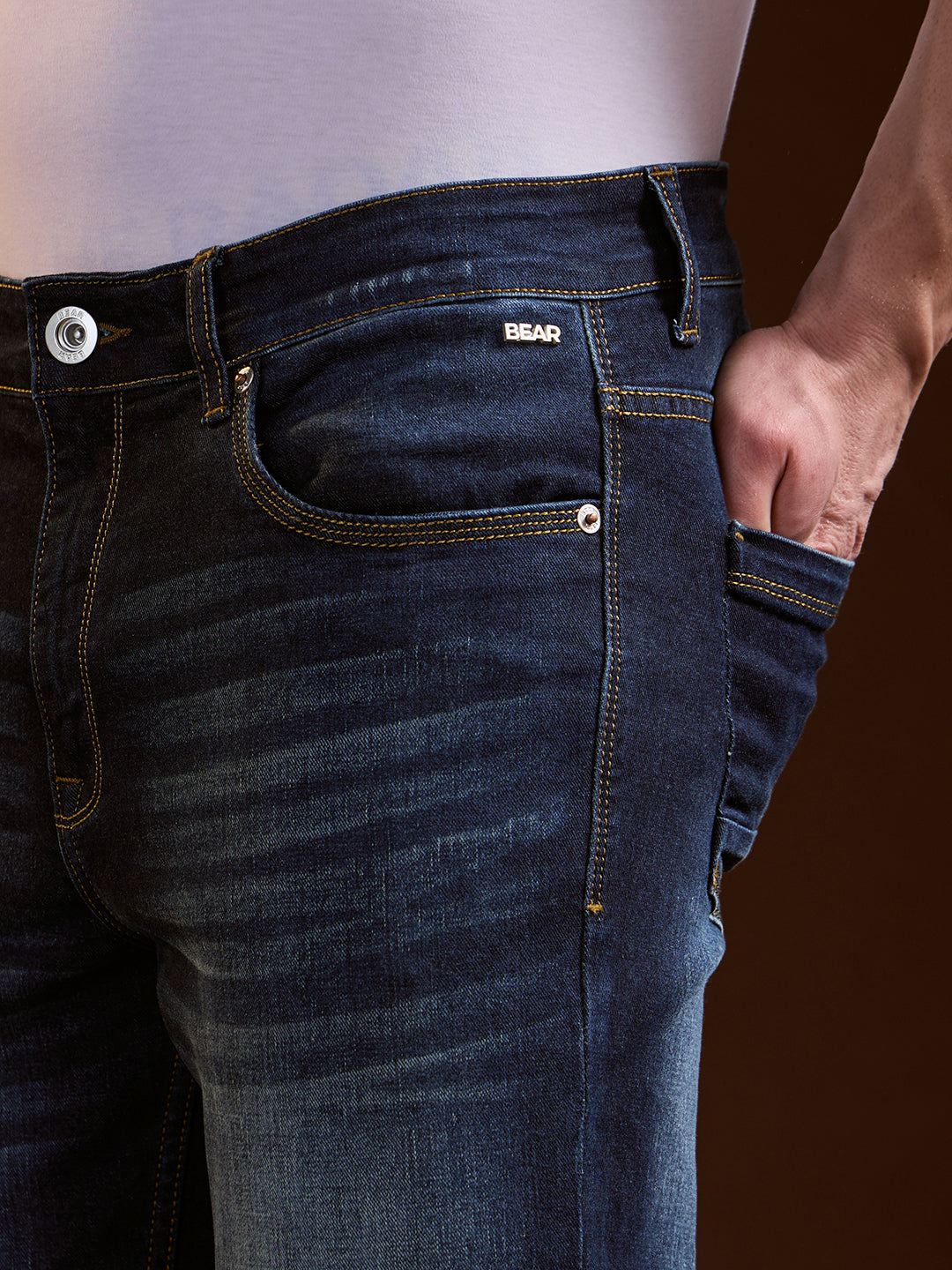 Dark Blue with Mid Fade Slim Fit Mid-Rise Jeans