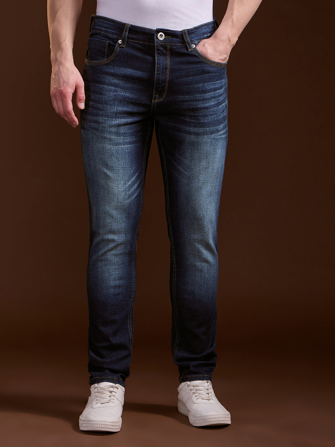 Dark Blue with Mid Fade Slim Fit Mid-Rise Jeans