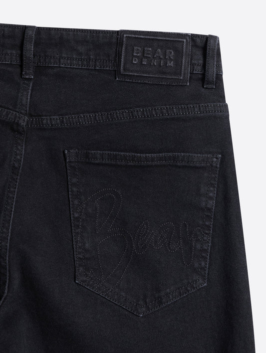 Black Mid-Rise Straight Fit Jeans with Light Fade