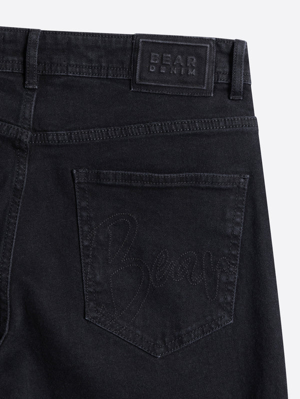 Black Mid-Rise Straight Fit Jeans with Light Fade