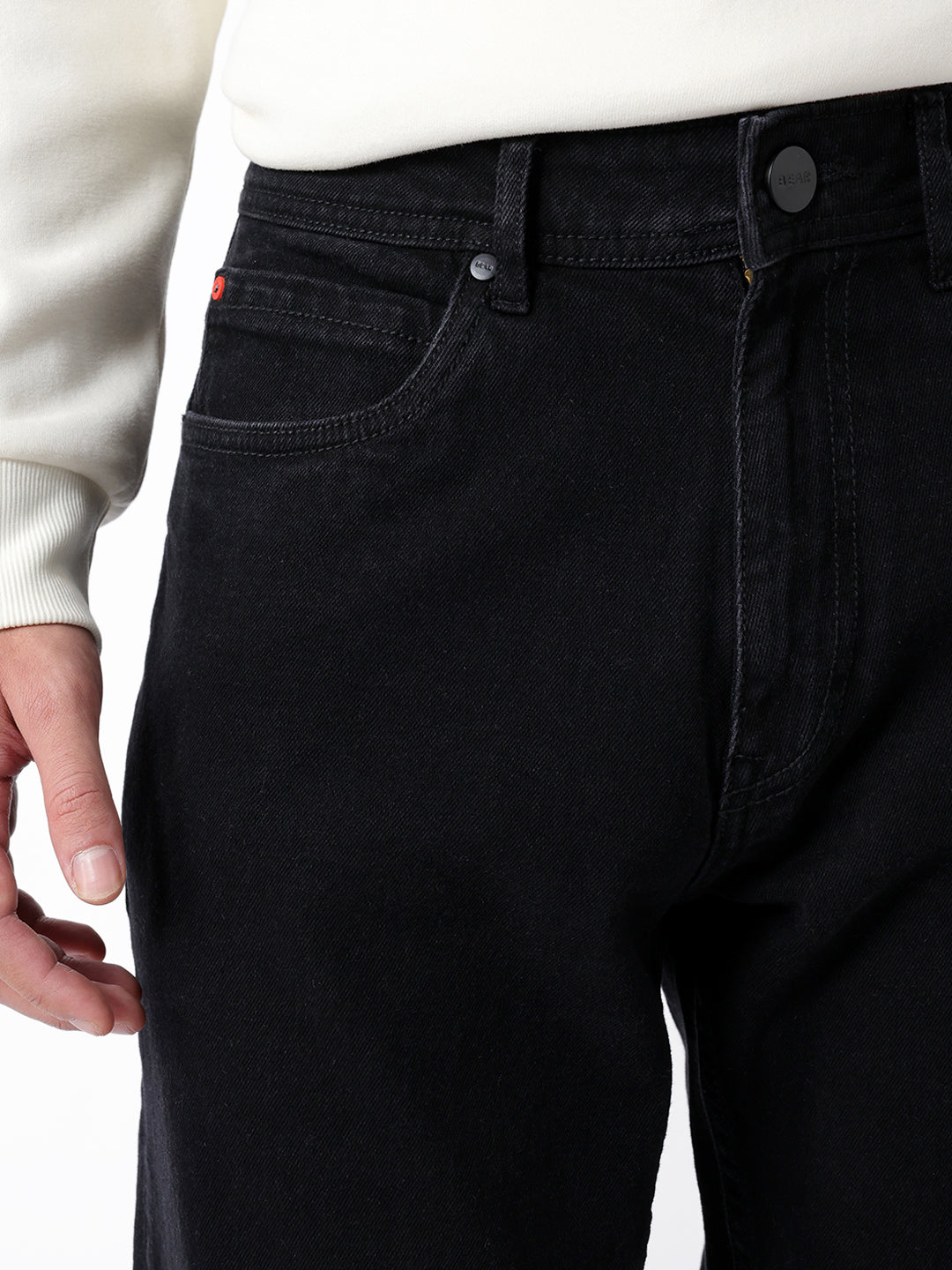 Black Mid-Rise Straight Fit Jeans with Light Fade