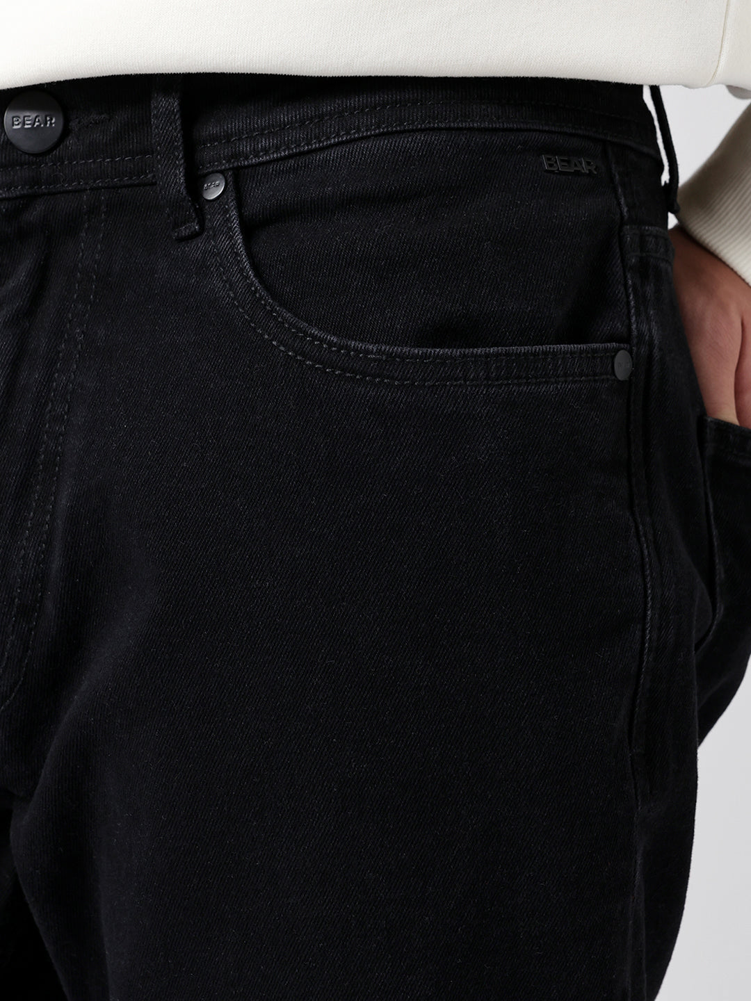 Black Mid-Rise Straight Fit Jeans with Light Fade
