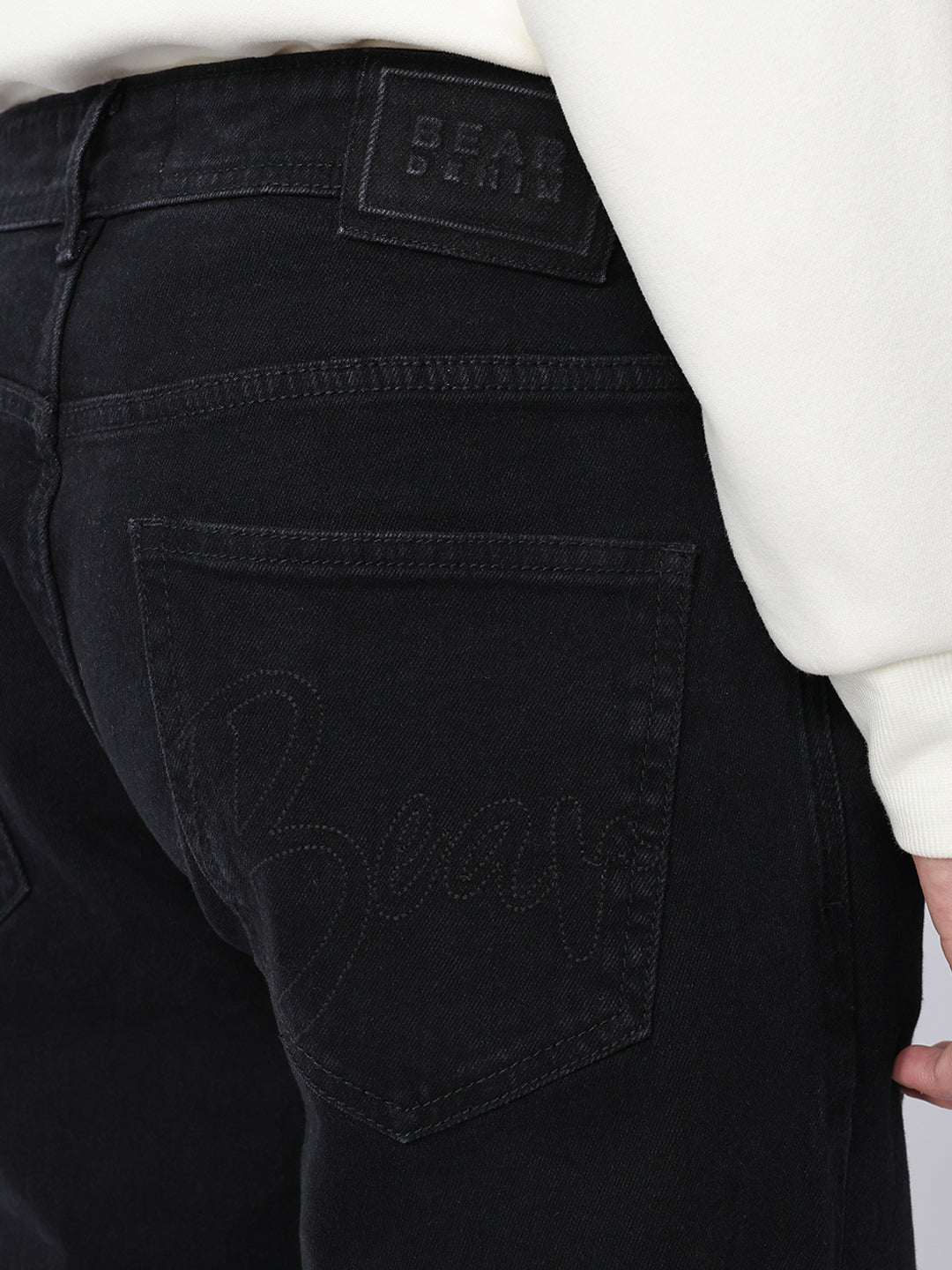 Black Mid-Rise Straight Fit Jeans with Light Fade