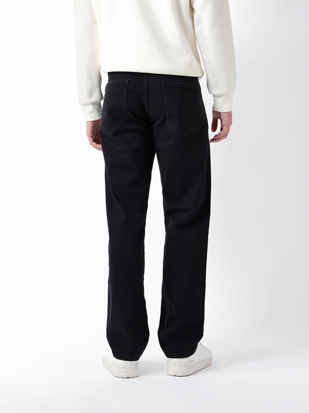 Black Mid-Rise Straight Fit Jeans with Light Fade