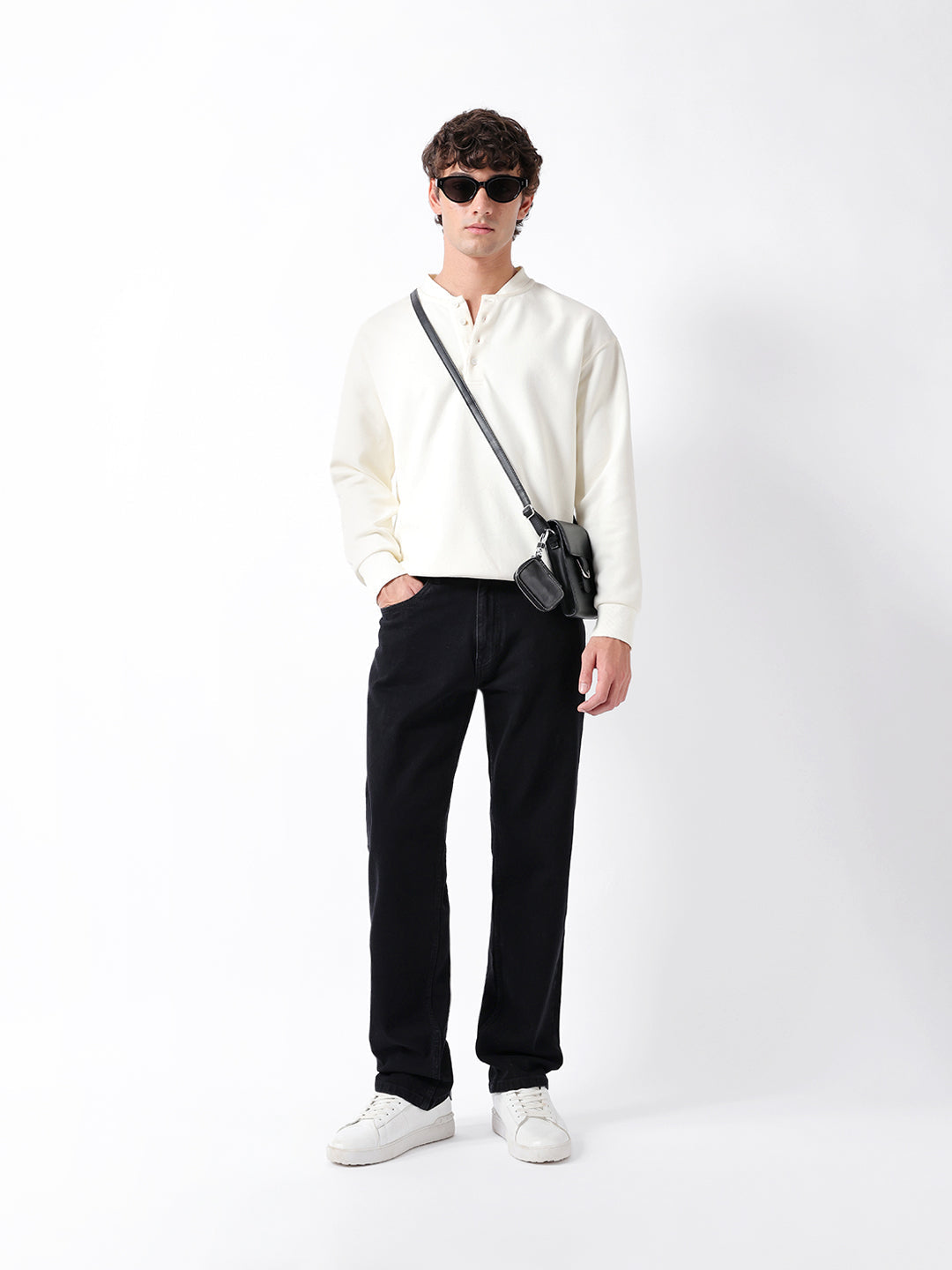 Black Mid-Rise Straight Fit Jeans with Light Fade