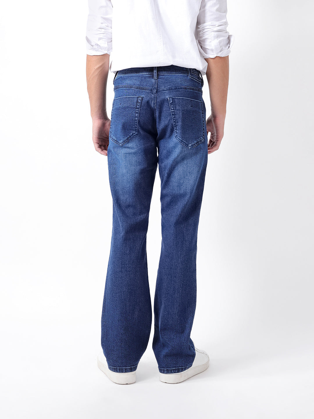 Mid Blue Mid-Rise Bootcut Jeans with Mid Fade
