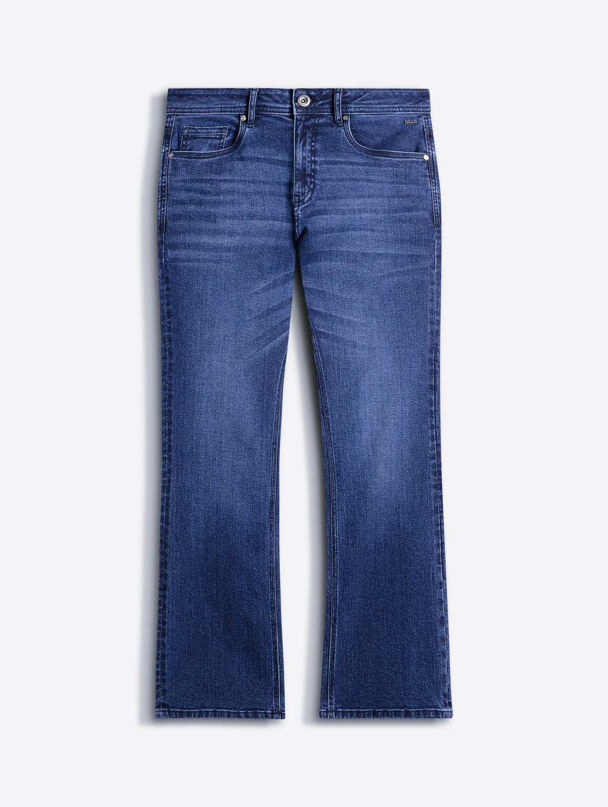 Mid Blue Mid-Rise Bootcut Jeans with Mid Fade