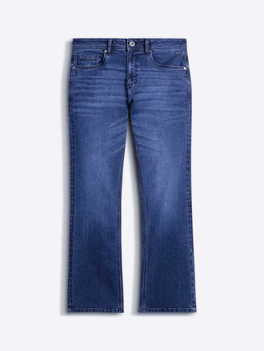 Mid Blue Mid-Rise Bootcut Jeans with Mid Fade