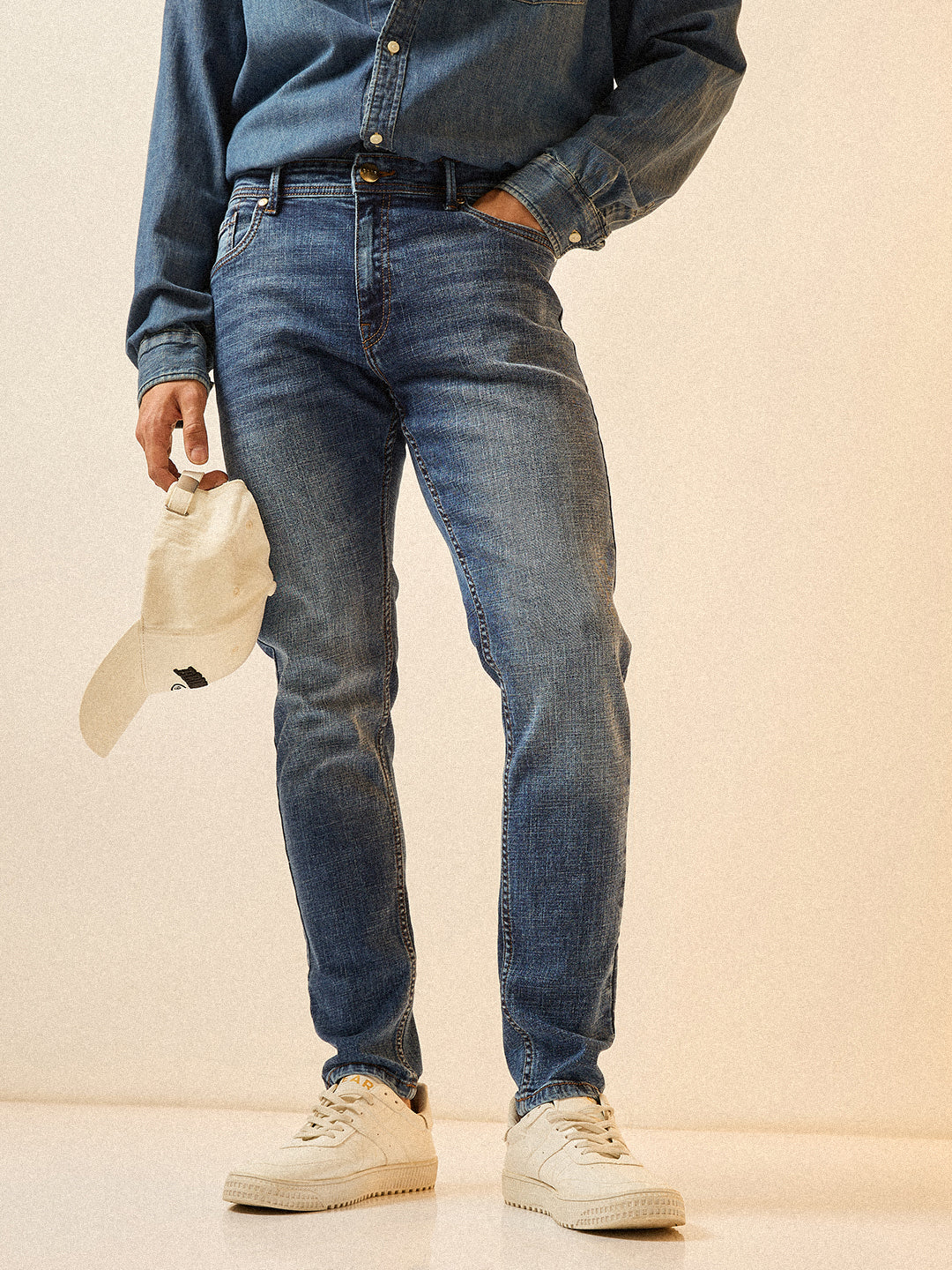 Mid Blue with Light Fade Skinny Fit Mid-Rise Jeans