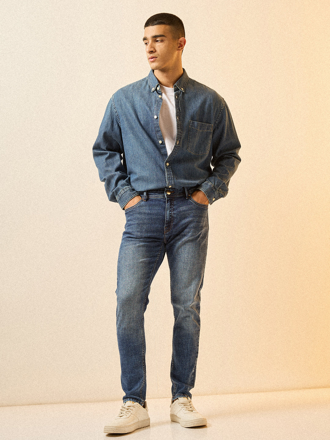 Mid Blue with Light Fade Skinny Fit Mid-Rise Jeans