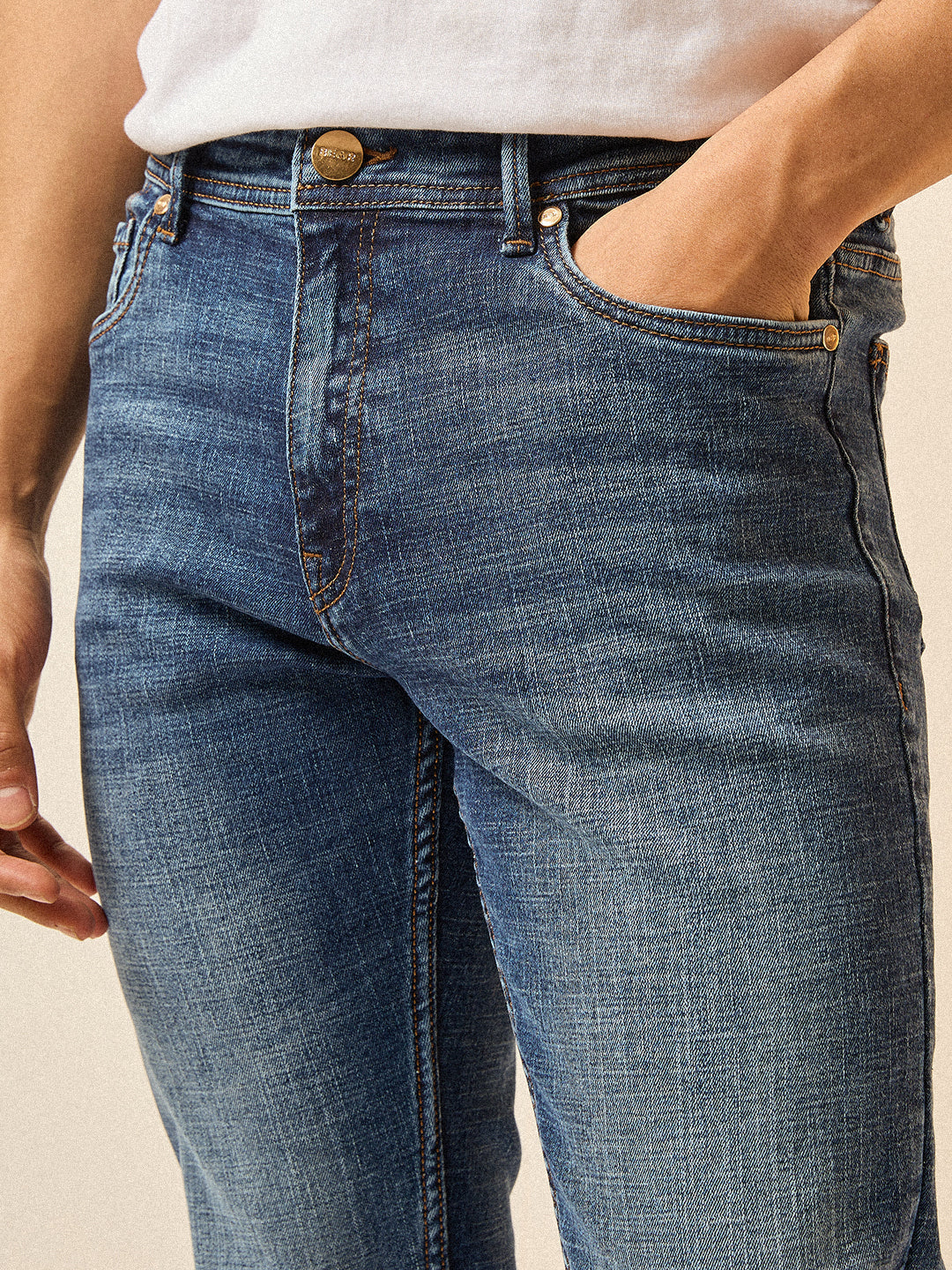 Mid Blue with Light Fade Skinny Fit Mid-Rise Jeans