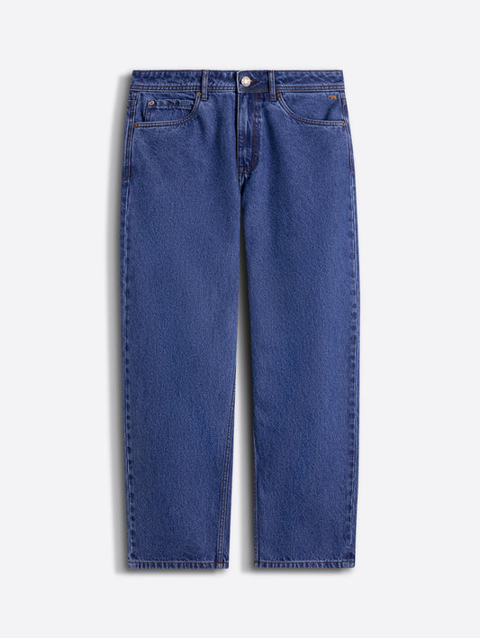 Mid Blue Mid-Rise Baggy Fit Jeans with Light Fade