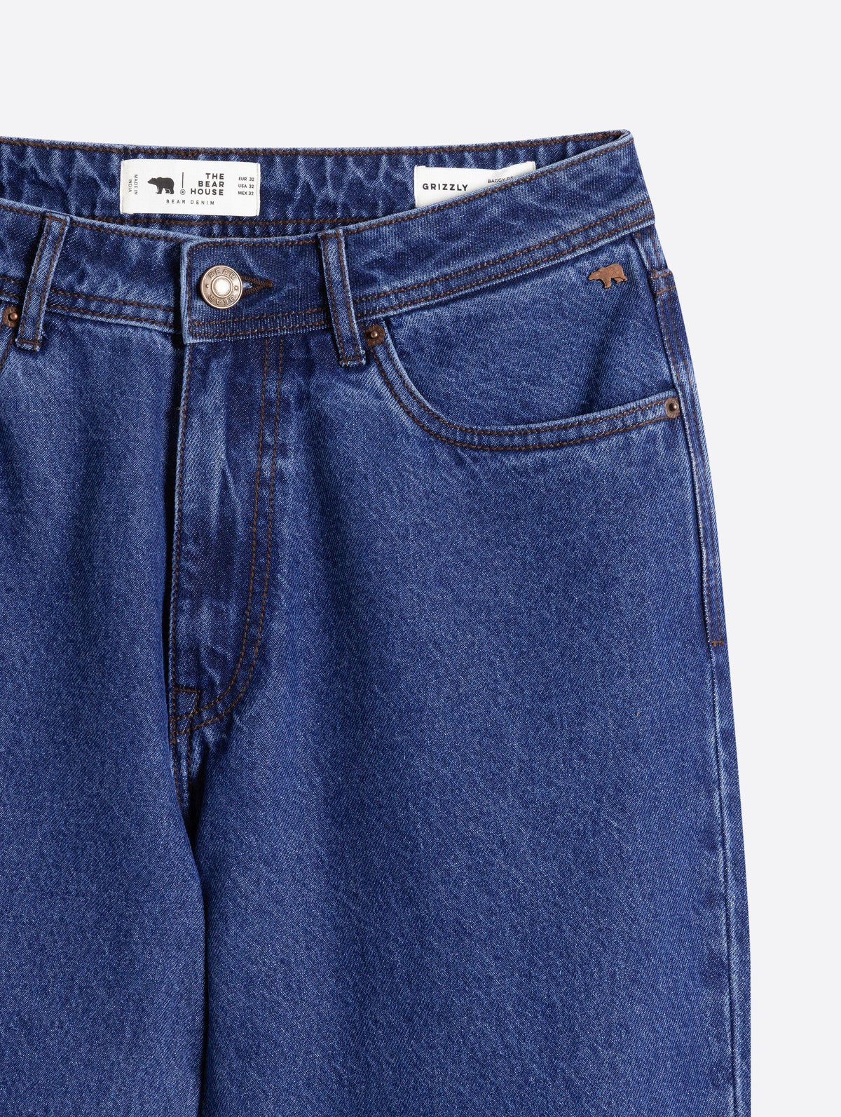 Mid Blue Mid-Rise Baggy Fit Jeans with Light Fade
