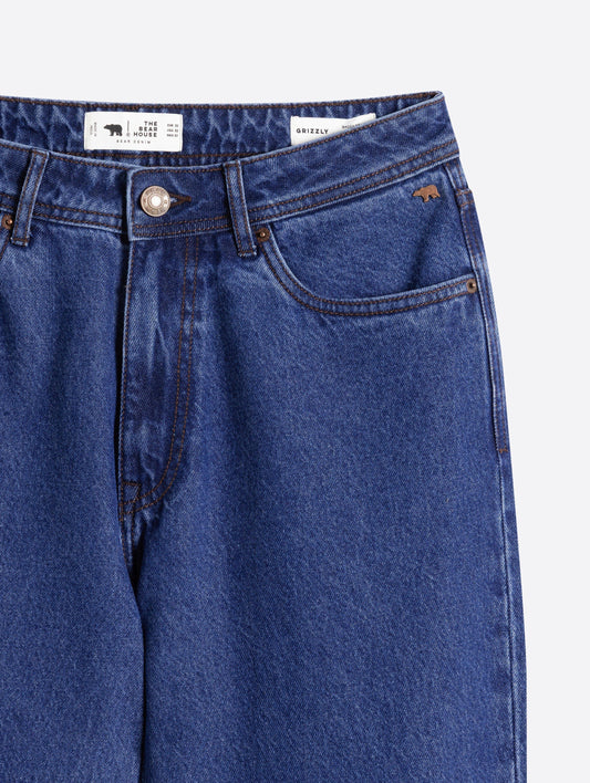Mid Blue Mid-Rise Baggy Fit Jeans with Light Fade