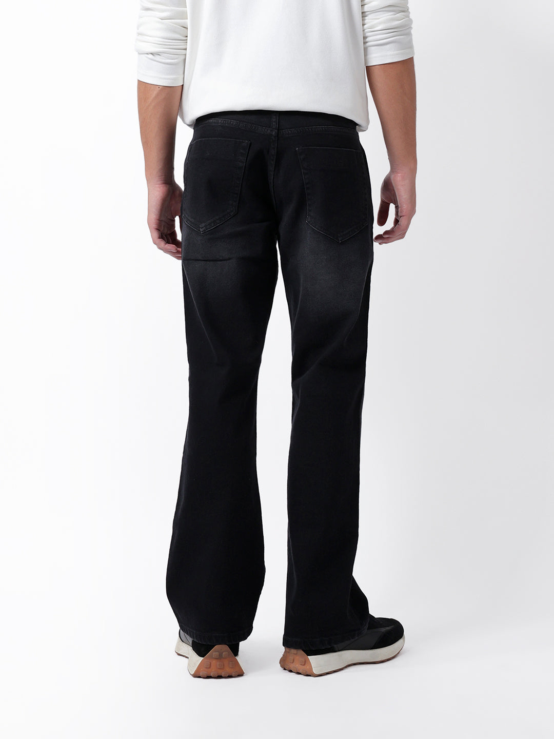 Black Mid-Rise Boot Cut Jeans with Light Fade