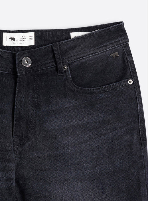 Black Mid-Rise Boot Cut Jeans with Light Fade