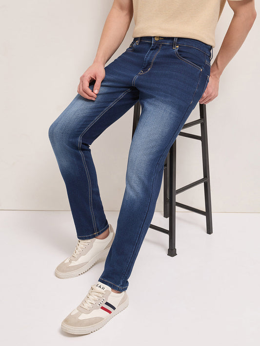 Blue Mid-Rise Slim Fit Jeans with Mid Fade