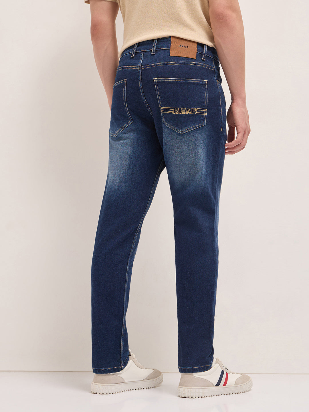 Blue Mid-Rise Slim Fit Jeans with Mid Fade