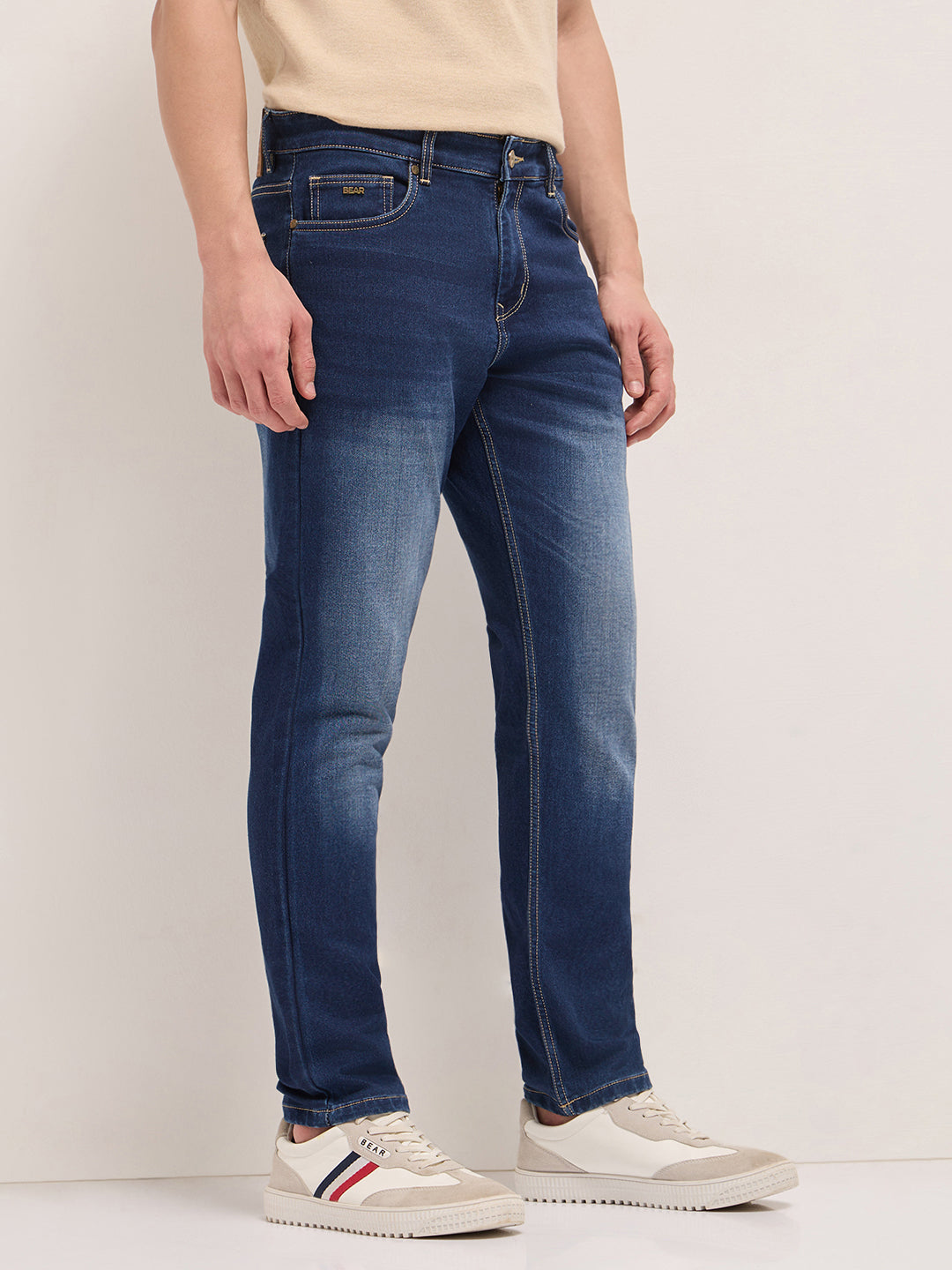 Blue Mid-Rise Slim Fit Jeans with Mid Fade