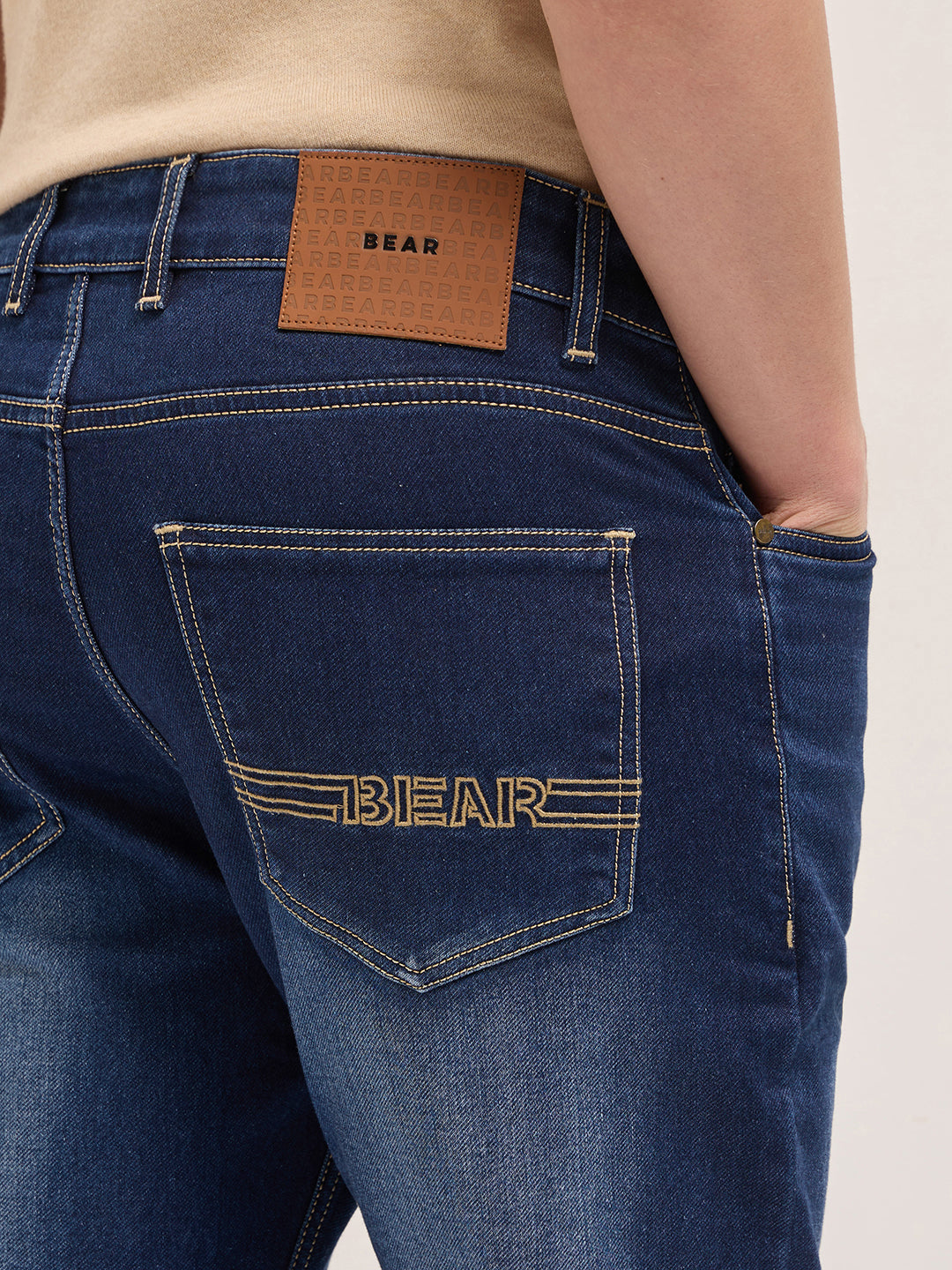 Blue Mid-Rise Slim Fit Jeans with Mid Fade