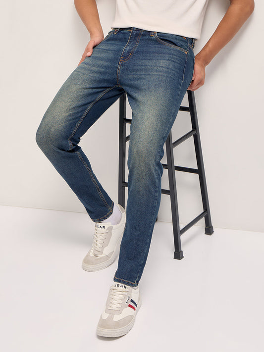Blue Mid-Rise Skinny Fit Jeans with Mid Fade