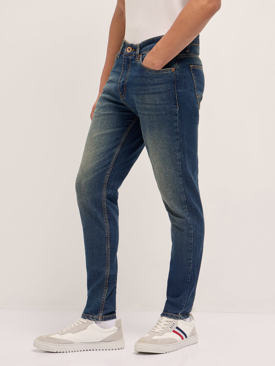 Blue Mid-Rise Skinny Fit Jeans with Mid Fade