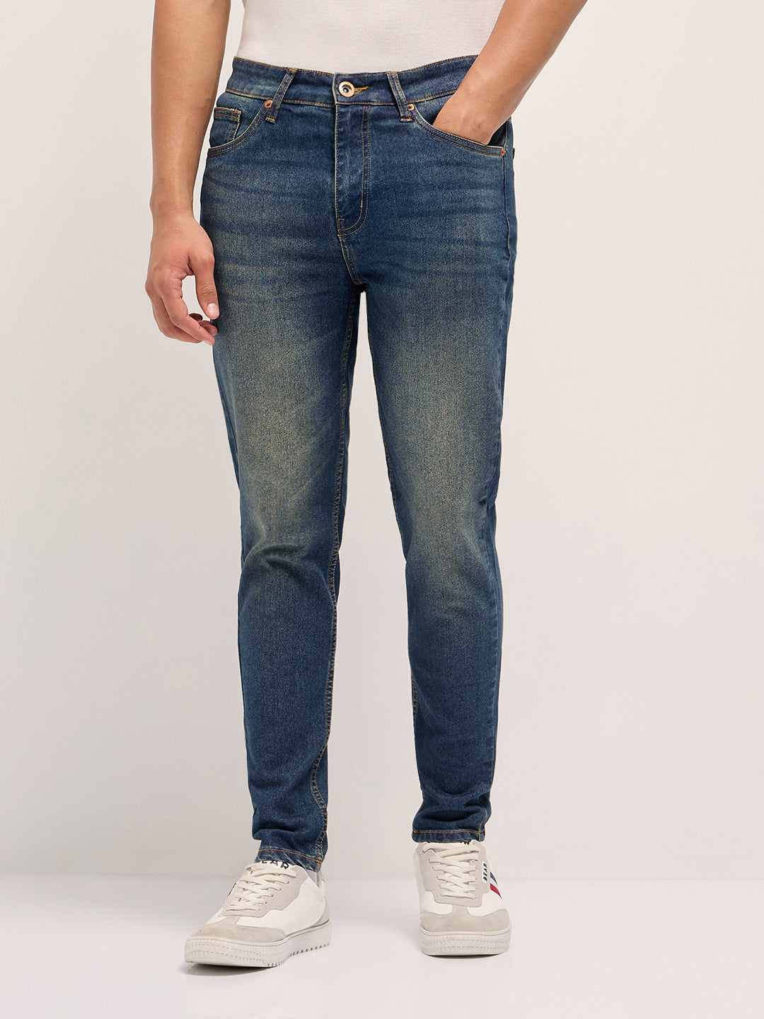 Blue Mid-Rise Skinny Fit Jeans with Mid Fade