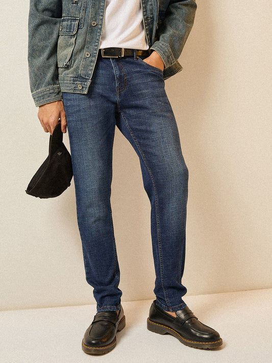 Dark Blue with Mid Fade Mid-Rise Skinny Fit Jeans