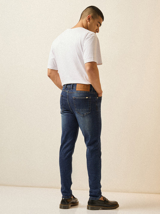 Dark Blue with Mid Fade Mid-Rise Skinny Fit Jeans