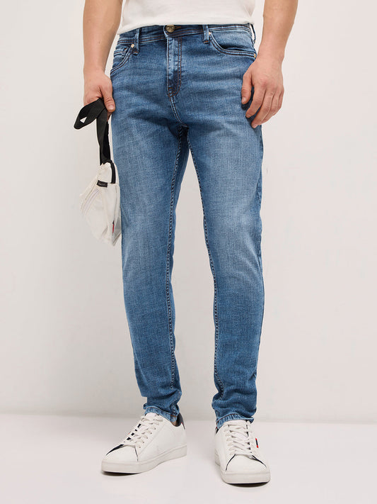 Mid Blue with Light Fade Skinny Fit Mid-Rise Jeans
