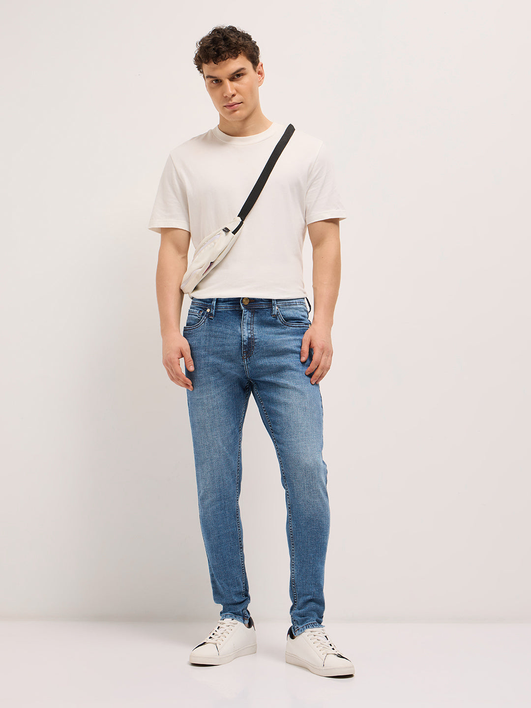 Mid Blue with Light Fade Skinny Fit Mid-Rise Jeans