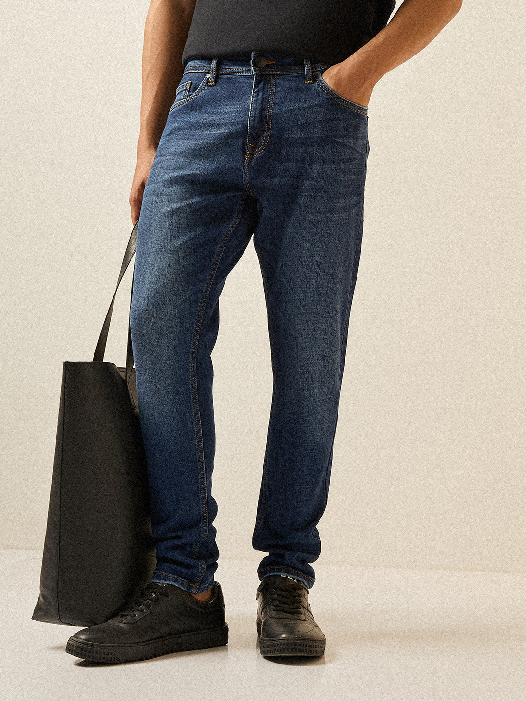 Dark Blue with Mid Fade Mid-Rise Skinny Fit Jeans