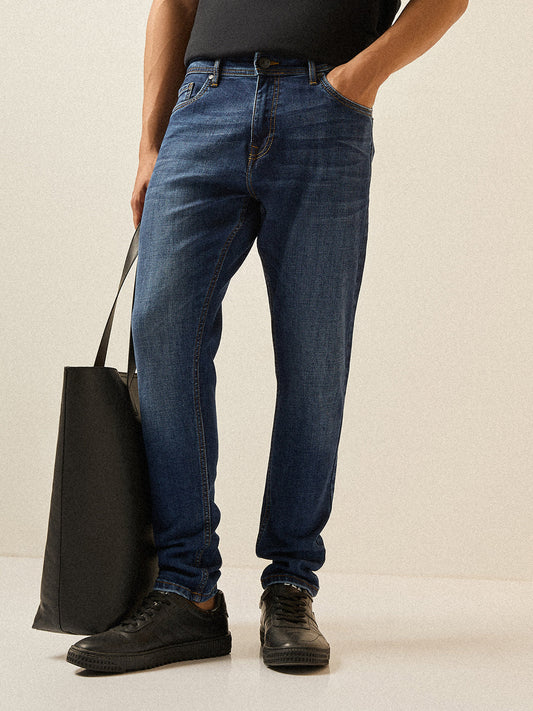 Dark Blue with Mid Fade Mid-Rise Skinny Fit Jeans