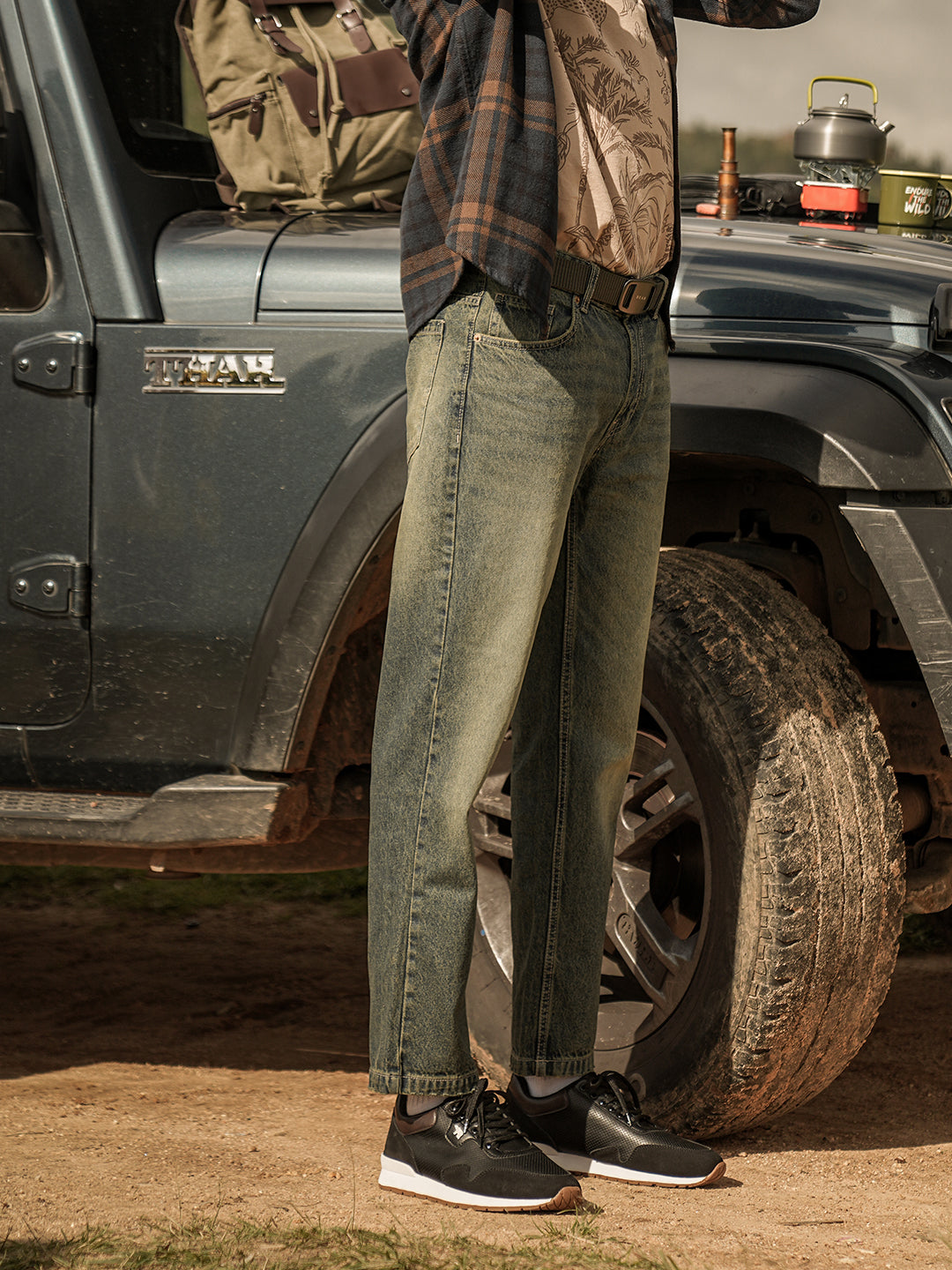 Mid Blue Mid-Rise Straight Fit Jeans with Heavy Washed Effect