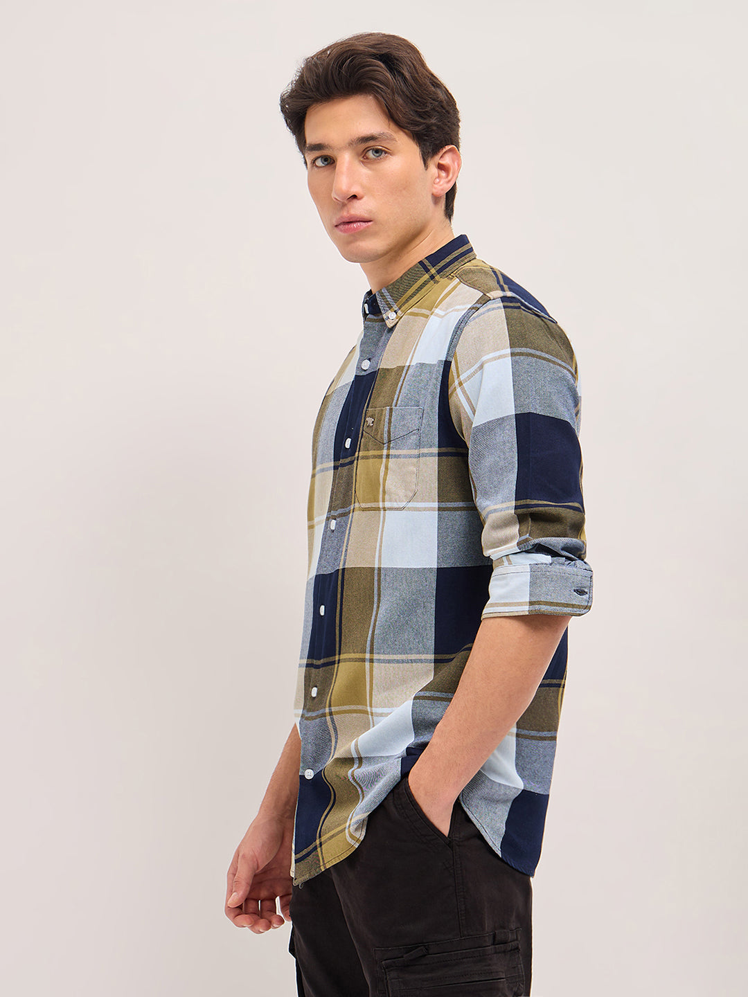 Multicolor Woven Checked Slim Fit Casual Shirt