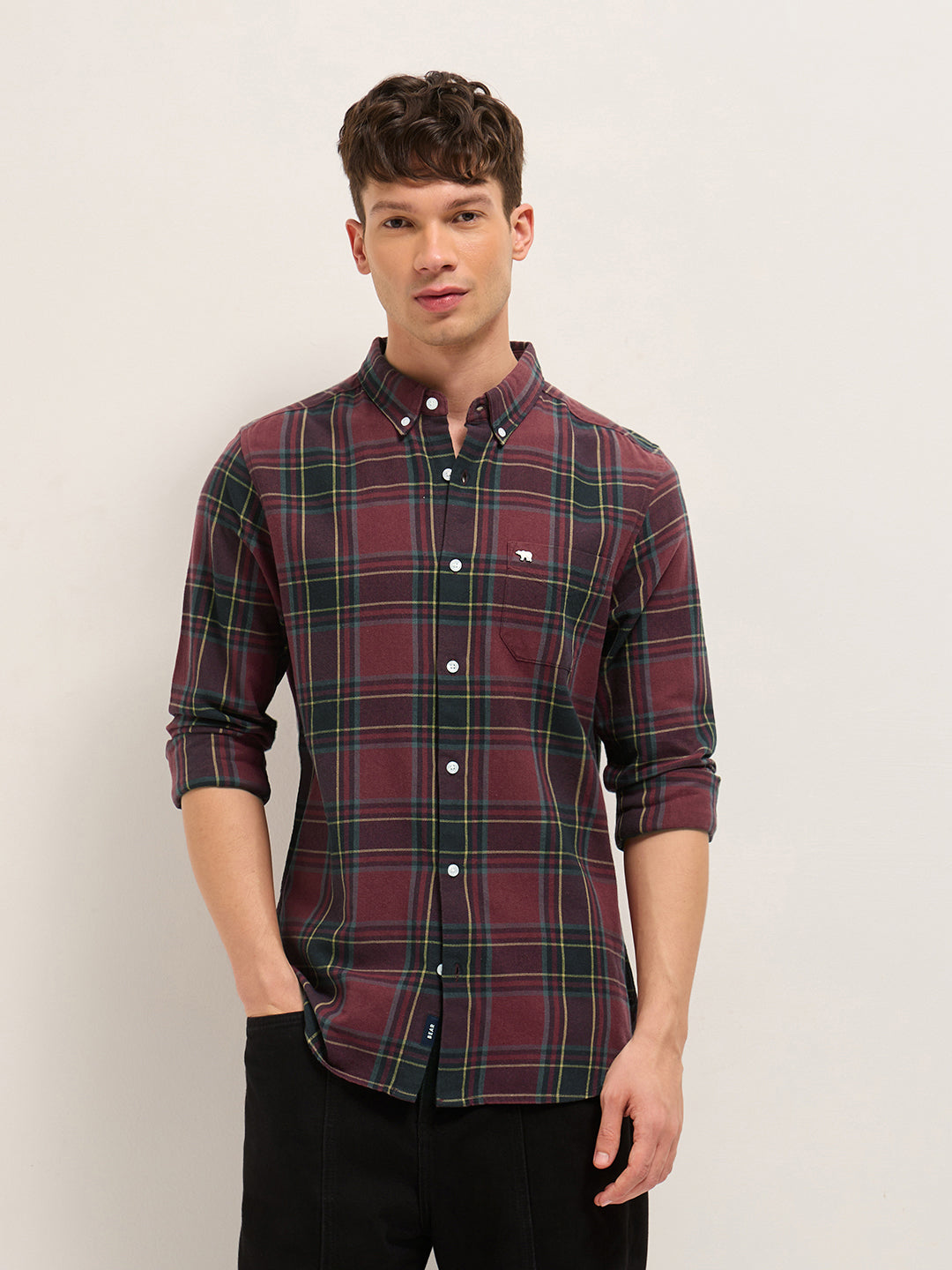 Multicolor Woven Checked Slim Fit Casual Shirt