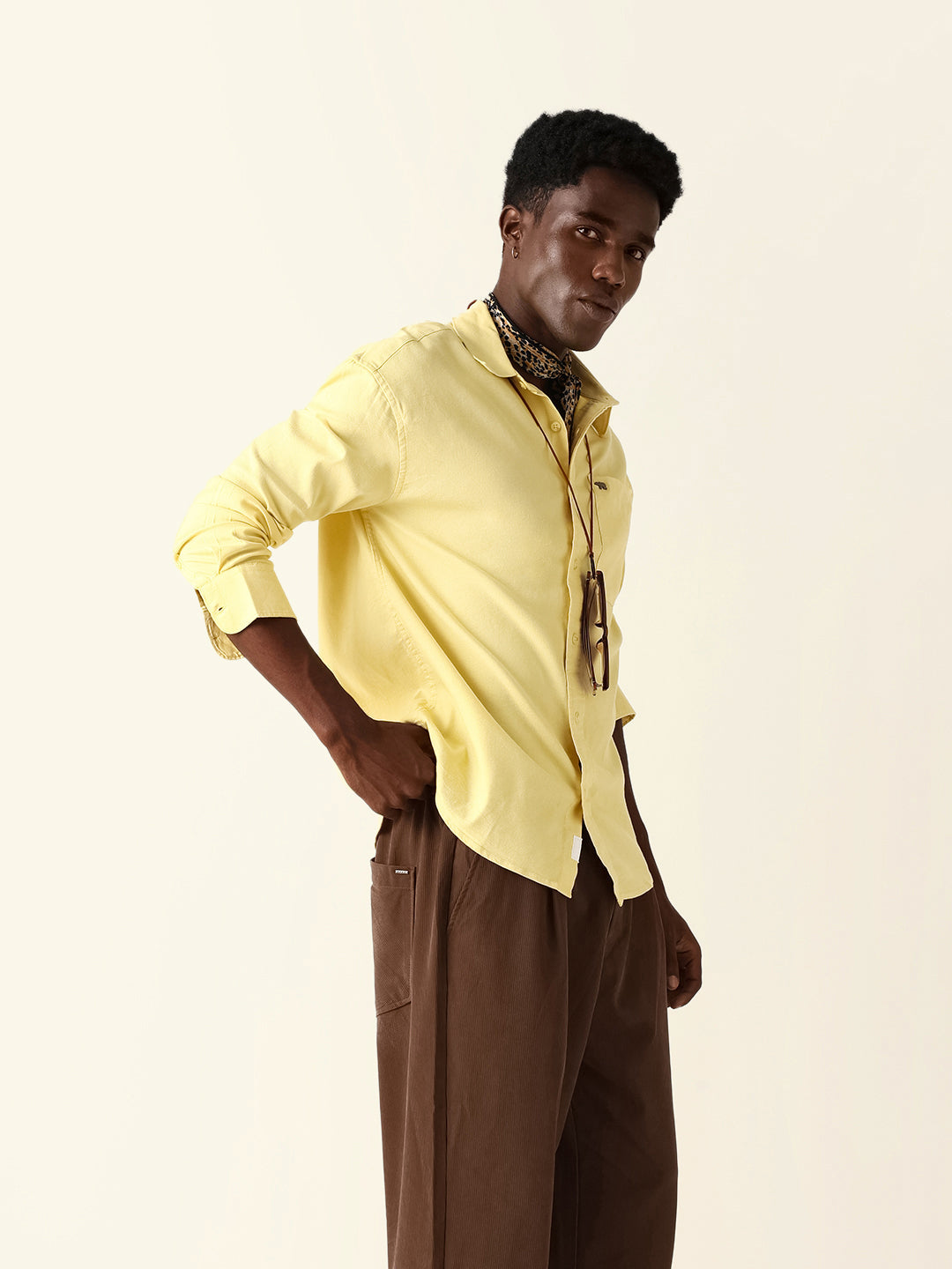 Yellow Solid Cotton Blend Relaxed Fit Casual Shirt