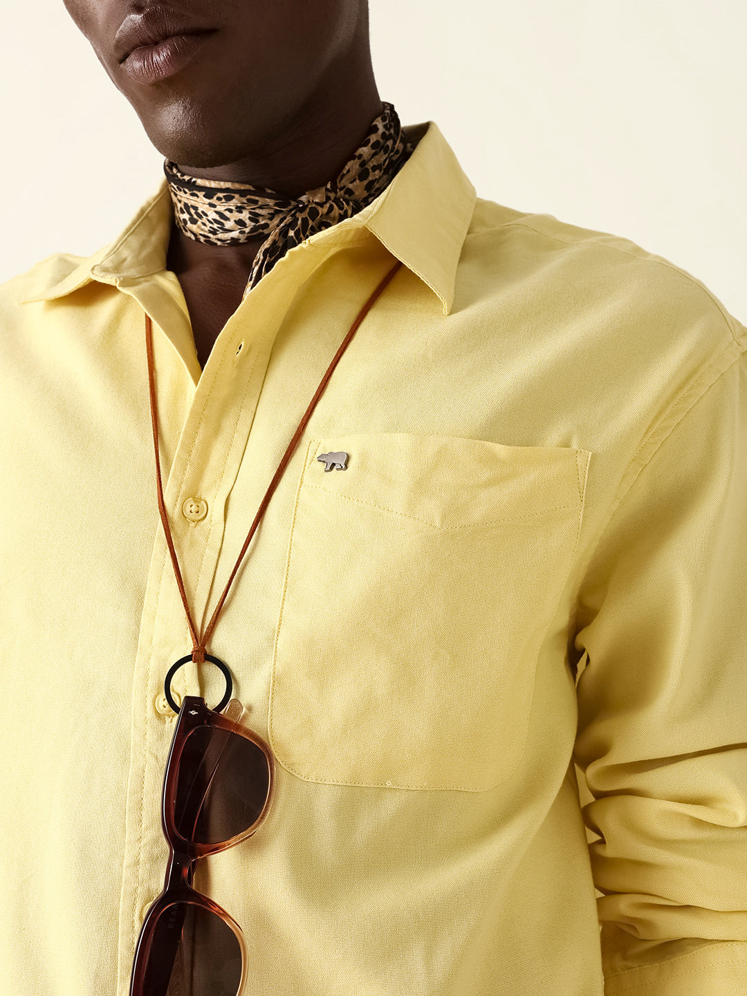 Yellow Solid Cotton Blend Relaxed Fit Casual Shirt