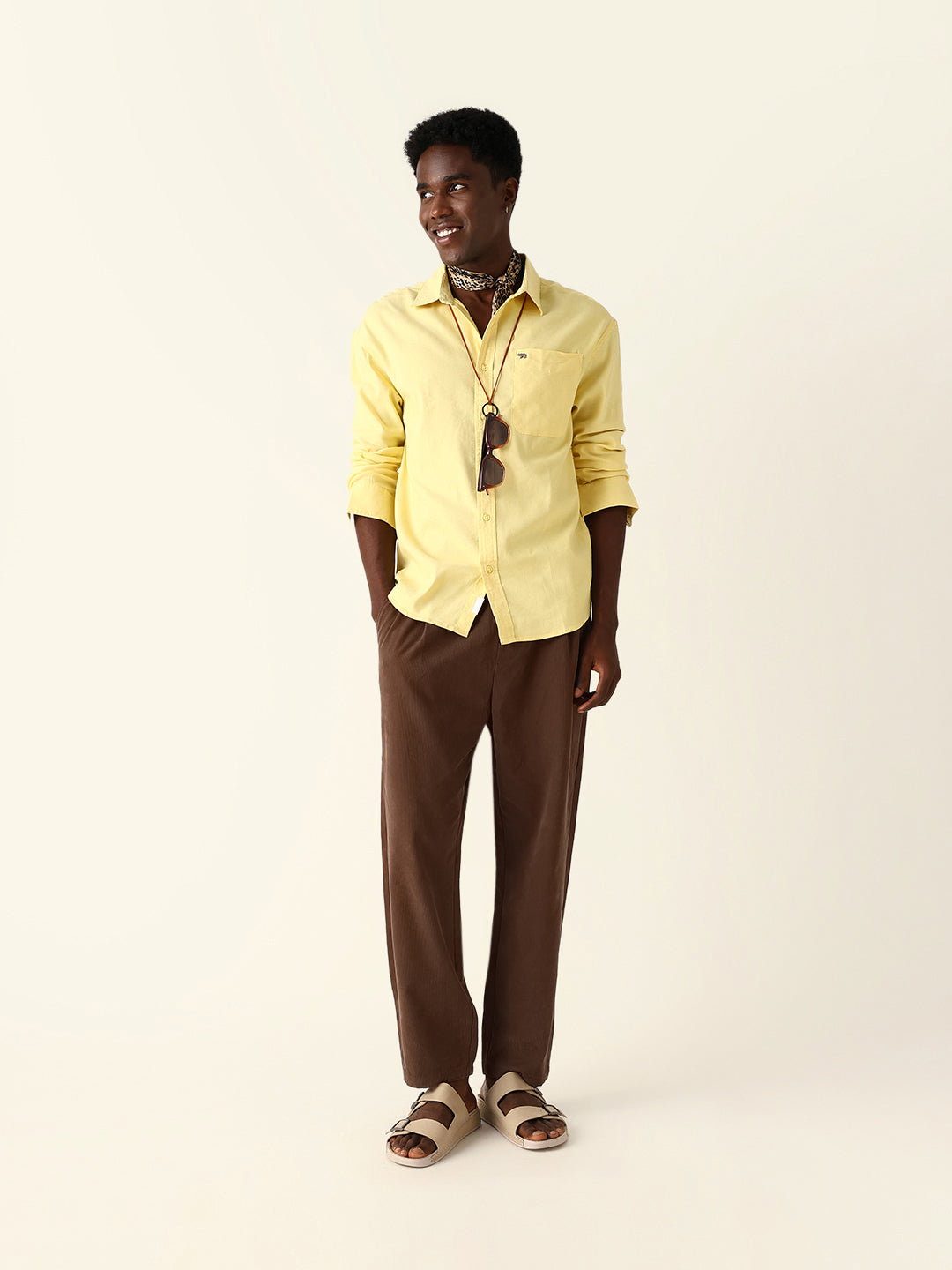 Yellow Solid Cotton Blend Relaxed Fit Casual Shirt