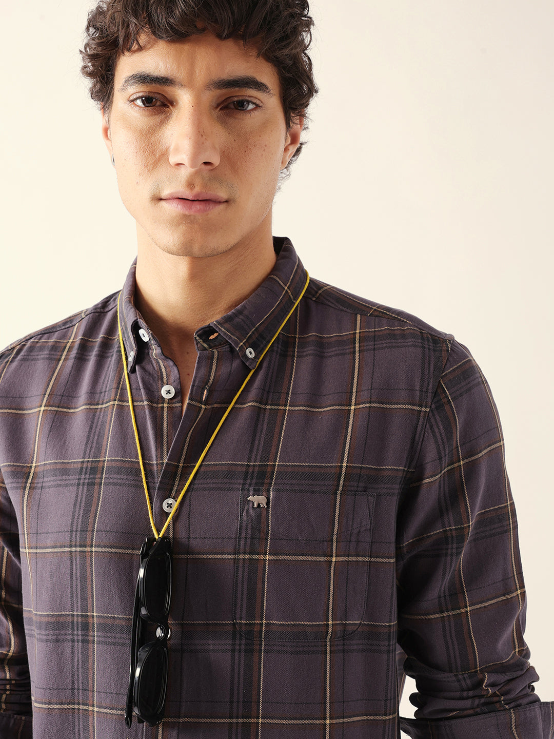 Grey Woven Checked Slim Fit Casual Shirt