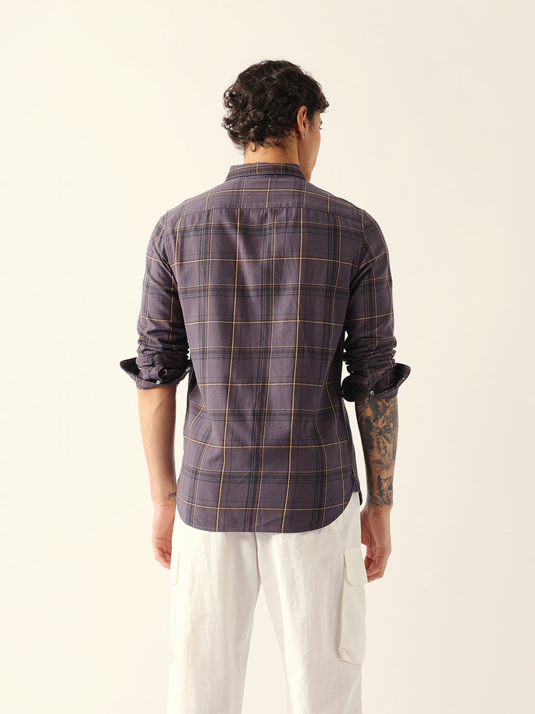 Grey Woven Checked Slim Fit Casual Shirt