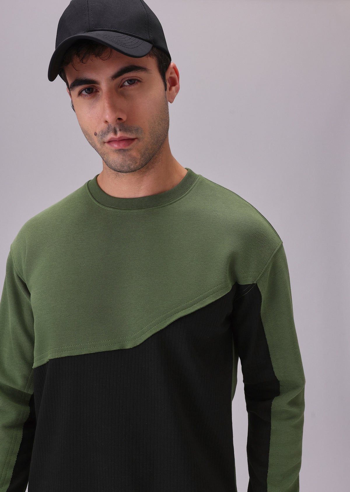 Green Black Colorblock Sweatshirt
