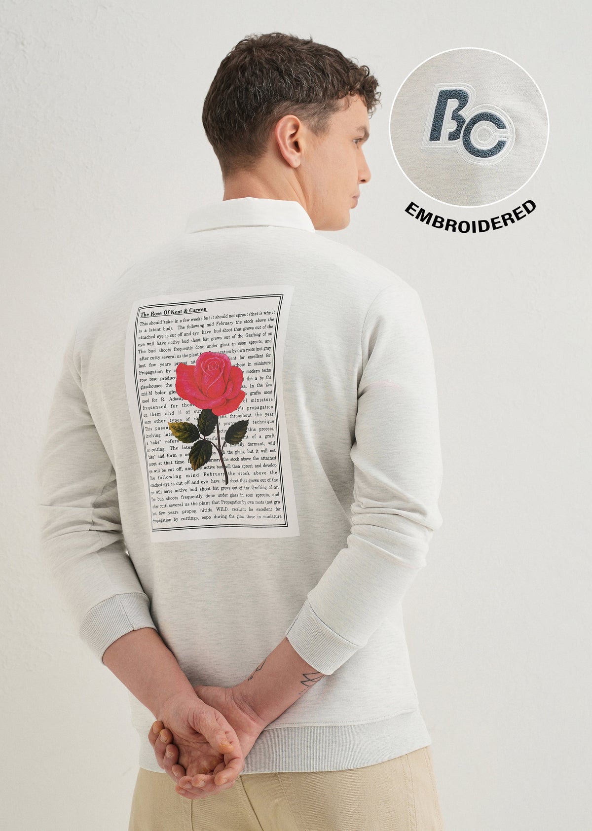 Grey Back Print Polo Sweatshirt