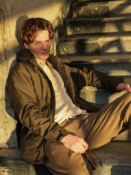 Olive Regular Fit Utility Jacket with Detachable Hood and Water-Repellent Finish