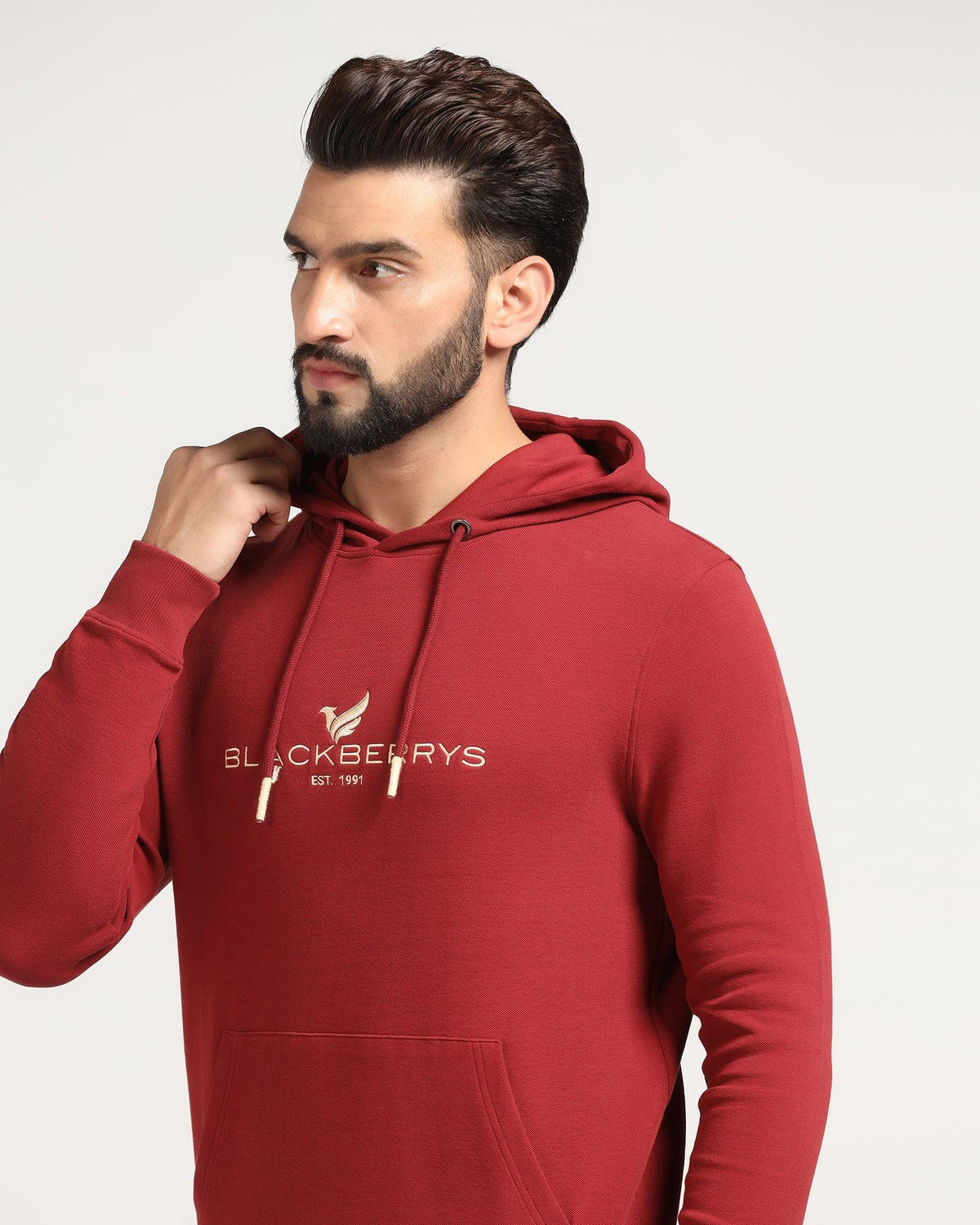 Hoodie Red Solid Sweatshirt - Feb