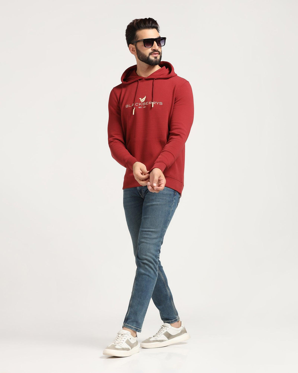 Hoodie Red Solid Sweatshirt - Feb