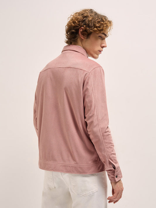Navy Regular Fit Bomber Jacket with Ribbed Mock Neck & Waffle-Textured Sleeves