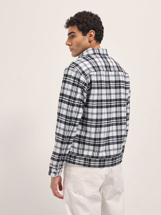 Off-White Reversible Jacket with Regular Collar, Snap-Button Closure & Chest Flap Pockets