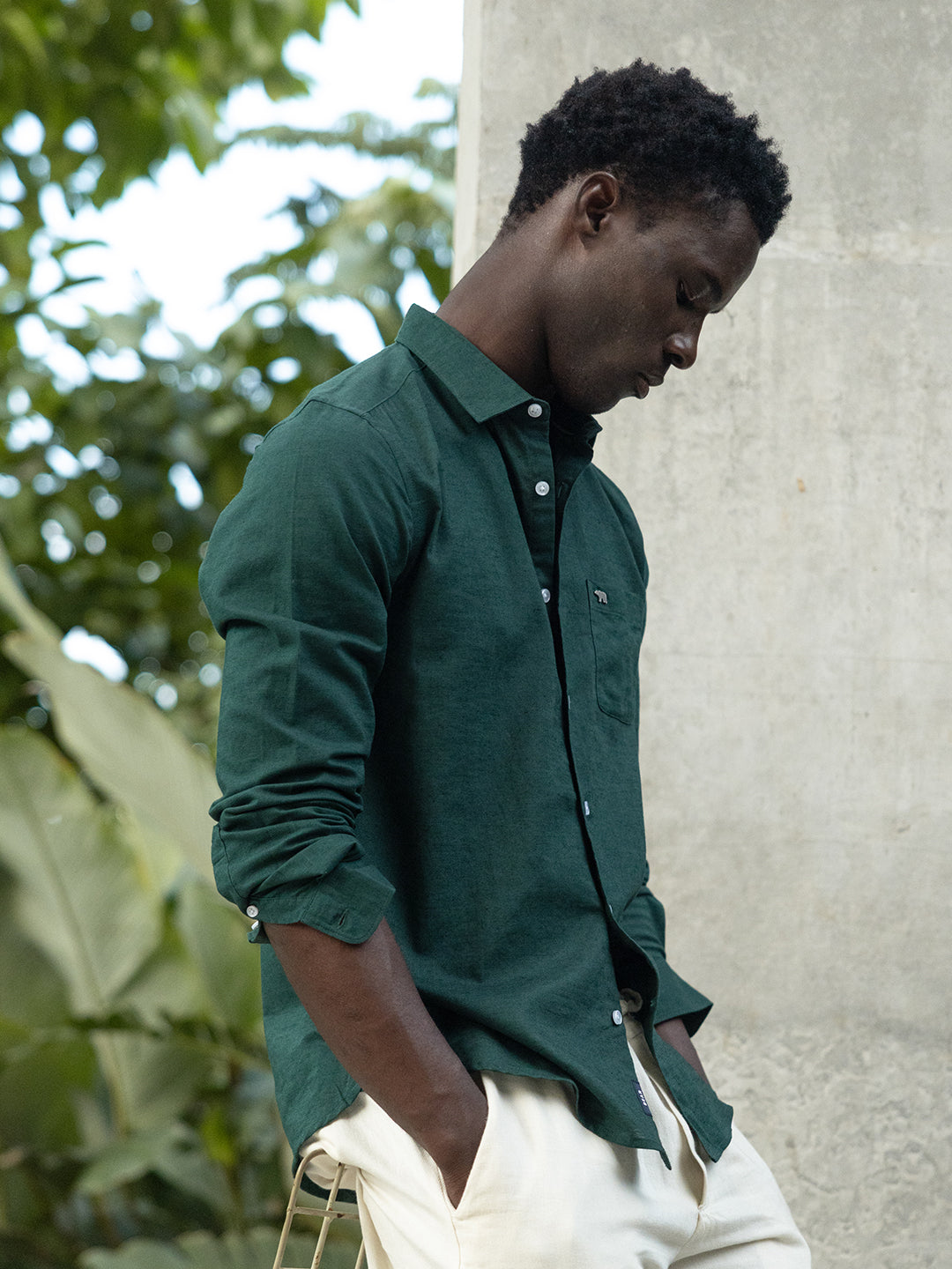 Green Cotton Linen Slim Fit Solid Casual Shirt